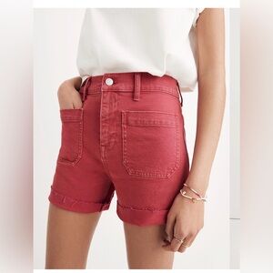Madewell High Rise Denim Shorts Garment Dyed Dark Rosette Red Size 24 Pocket